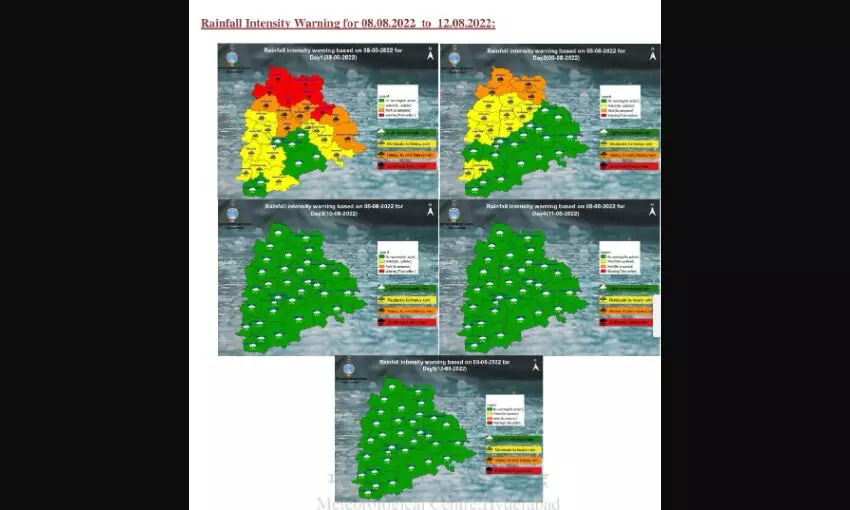 IMD issues red, orange, yellow rain alerts in Telangana