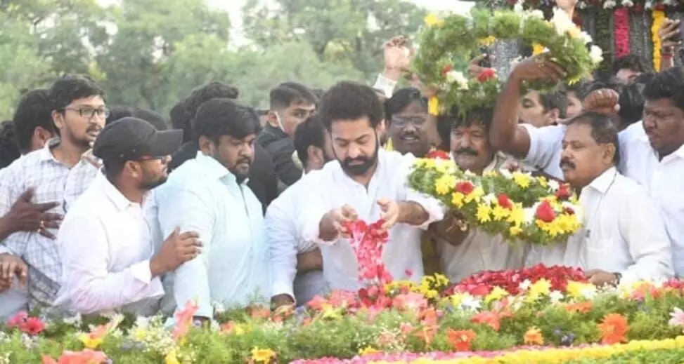 Jr NTR visits NTR Ghat, pays tribute to grandfather on 100th birth anniversary
