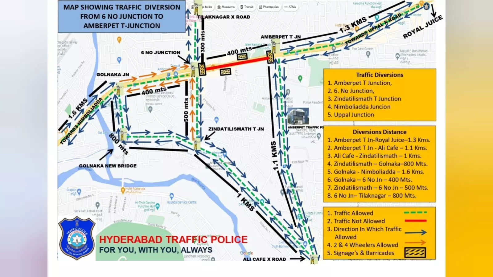 Amberpet Flyover: Route between Junction 6-T Junction closed from August 16 until construction ends