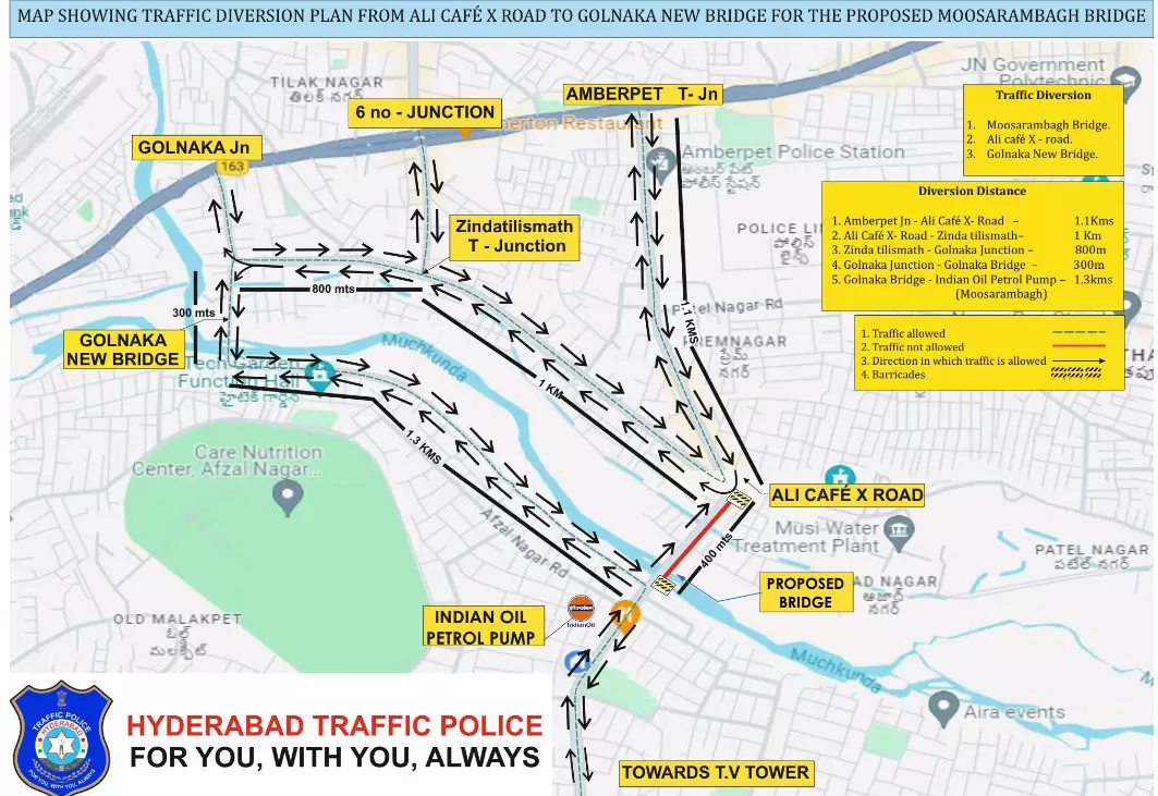 Moosarambagh bridge construction: Check traffic diversions in Hyderabad