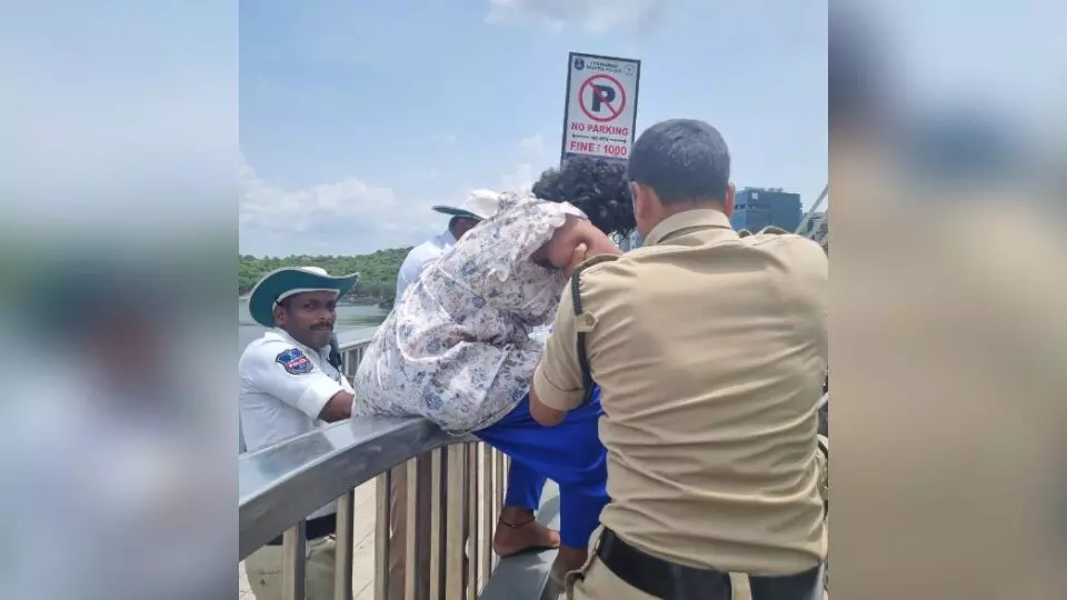 Madhapur traffic police save woman attempting suicide at Durgam Cheruvu Cable Bridge