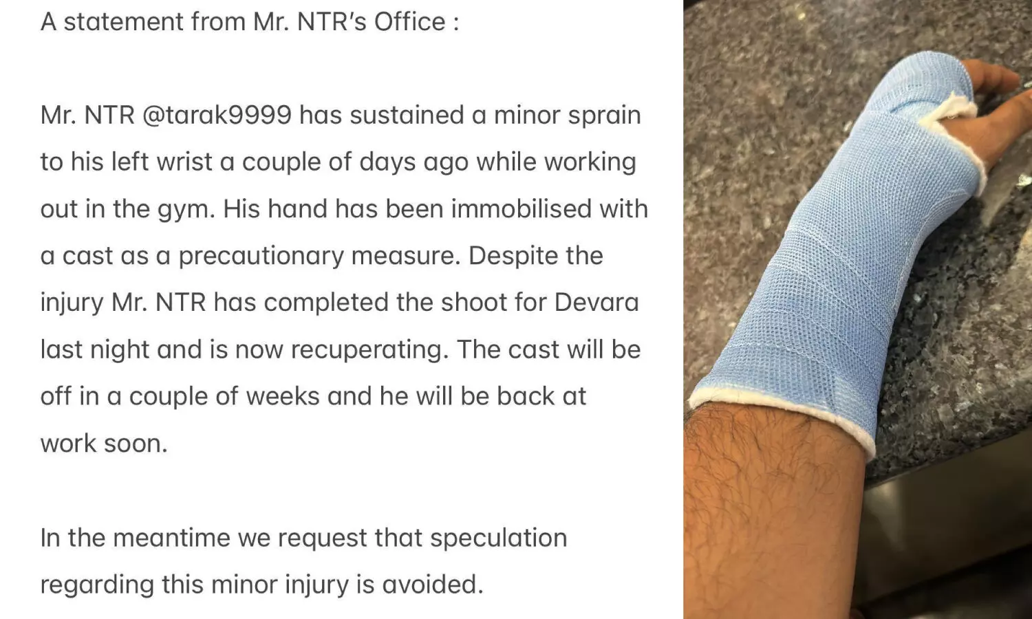 Junior NTRs team denies accident rumours