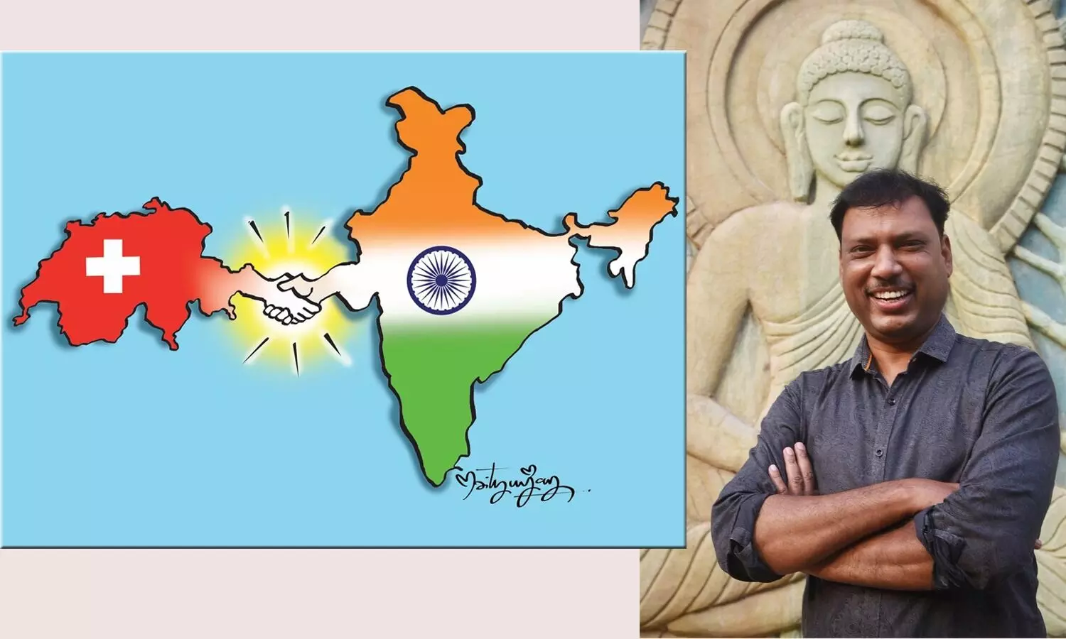 Namaste Telangana cartoonist Mrityunjay wins award in Swiss Embassy competition