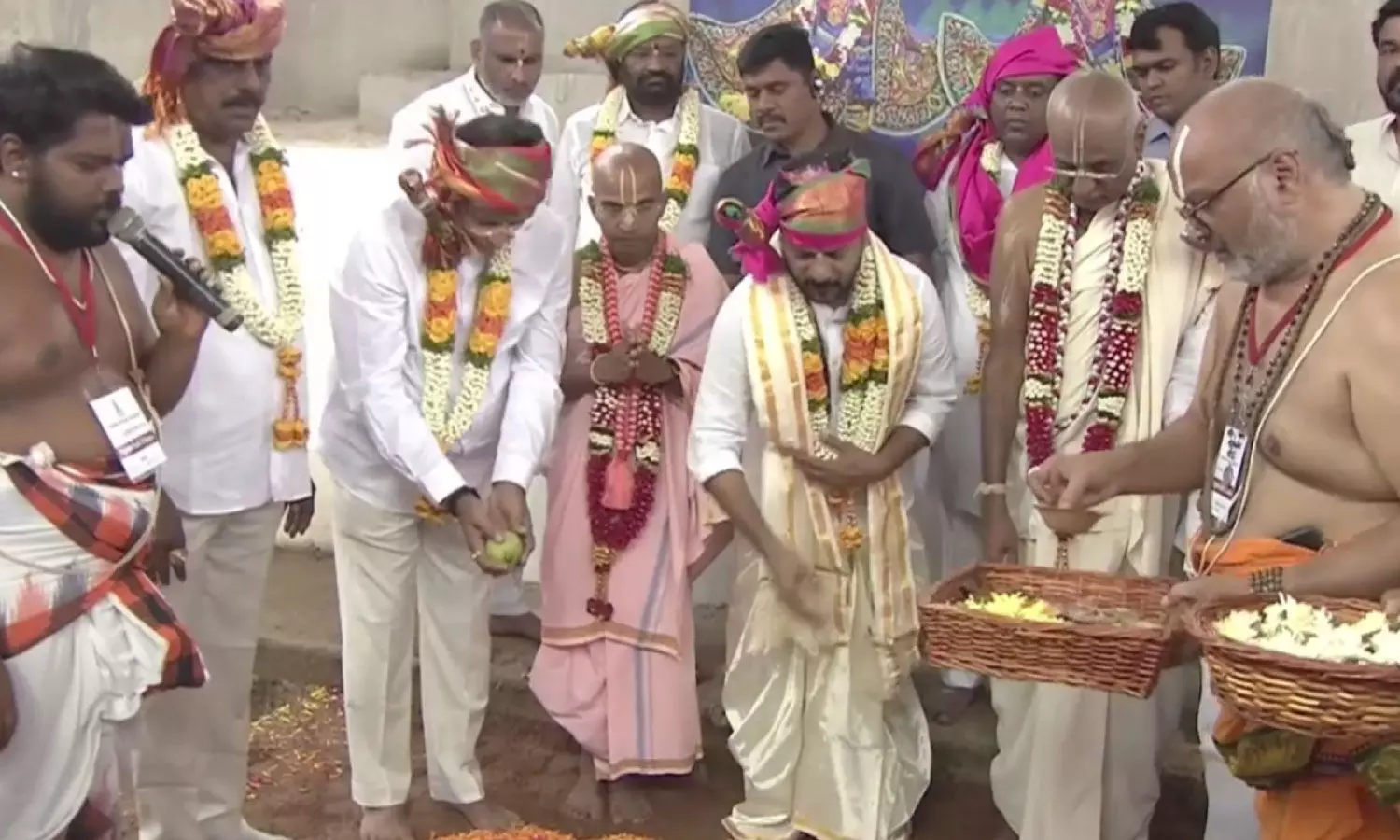 Revanth Reddy lays foundation stone for Hare Krishna Heritage Tower in Hyderabad