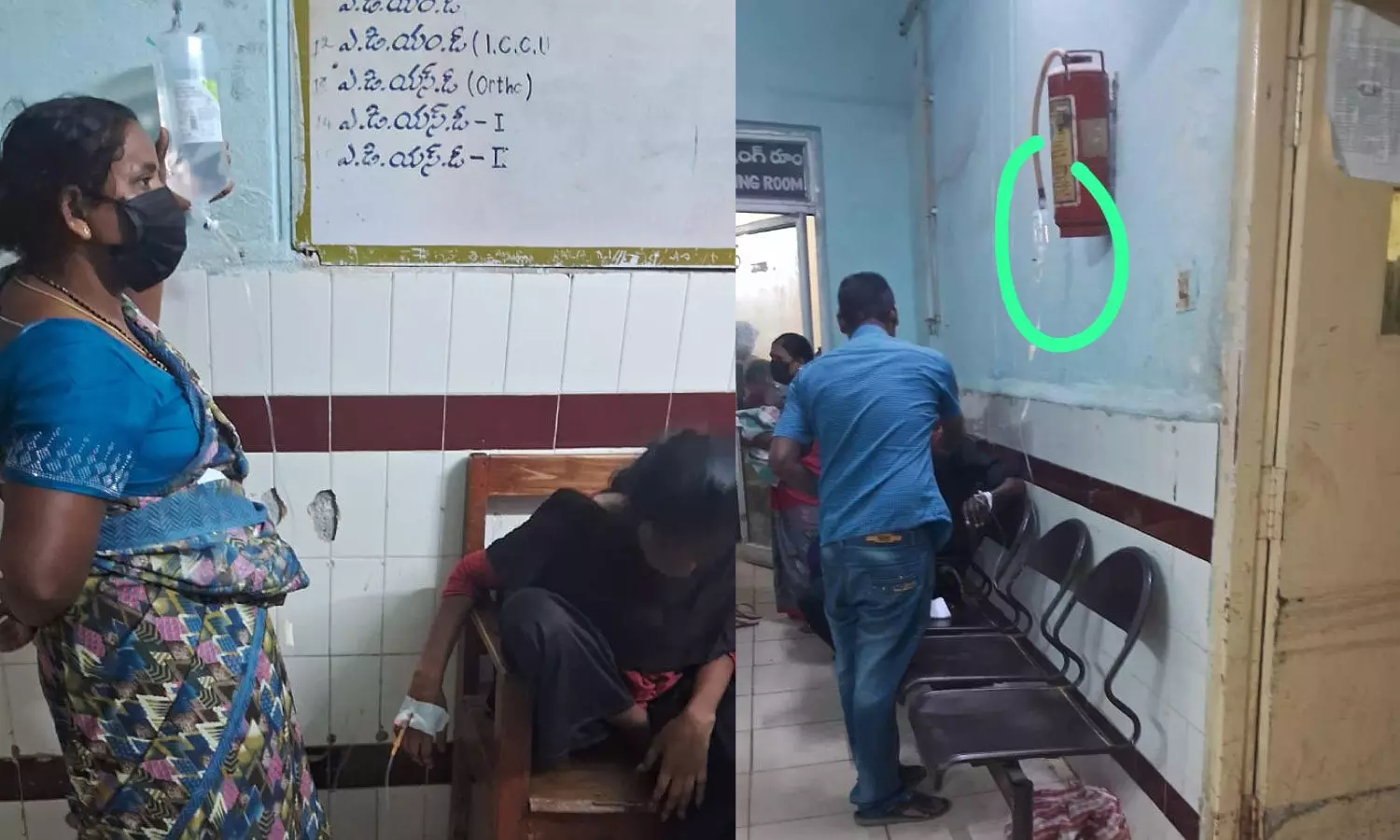 Patient receives treatment on a chair due to lack of equipment at Warangals MGM Hospital