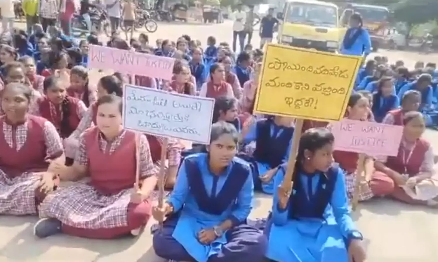 Students protest over teachers shortage at Asifabad Model school