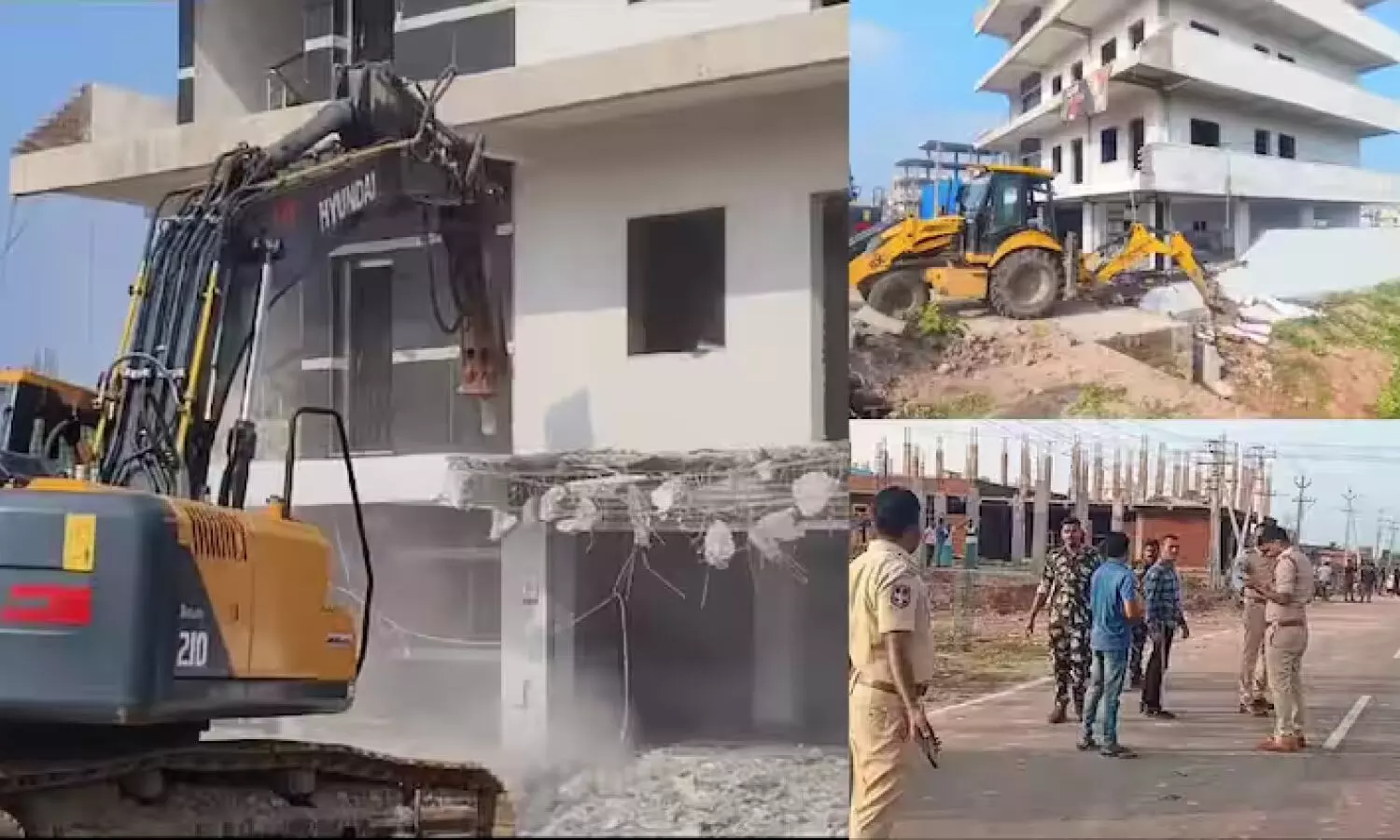 Five-storey building demolished in Mancherial, debris falls on excavator