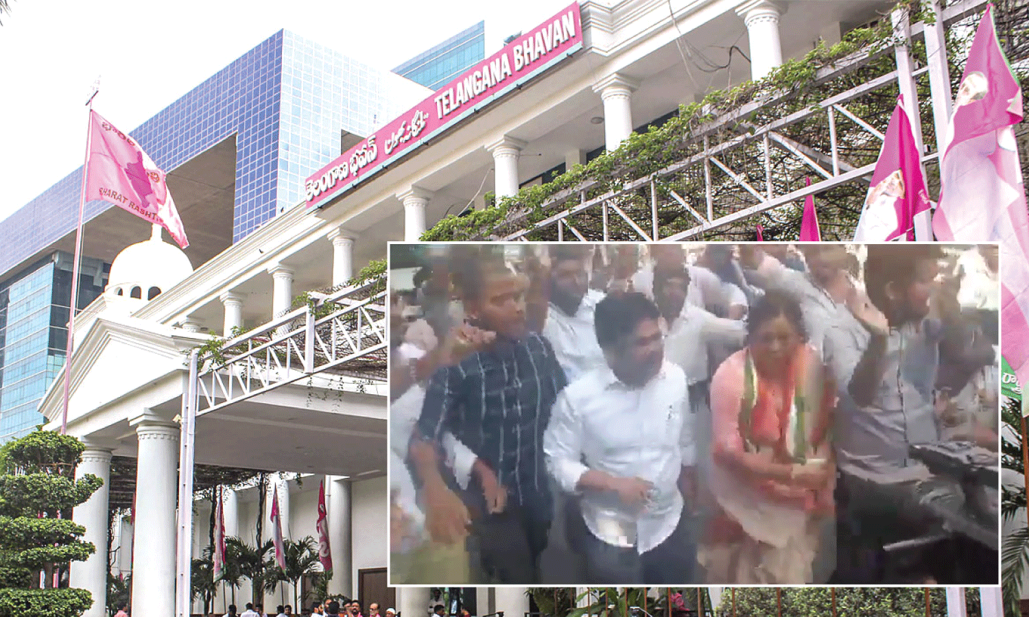 Tensions rise at Telangana Bhavan as Congress workers clash with BRS supporters