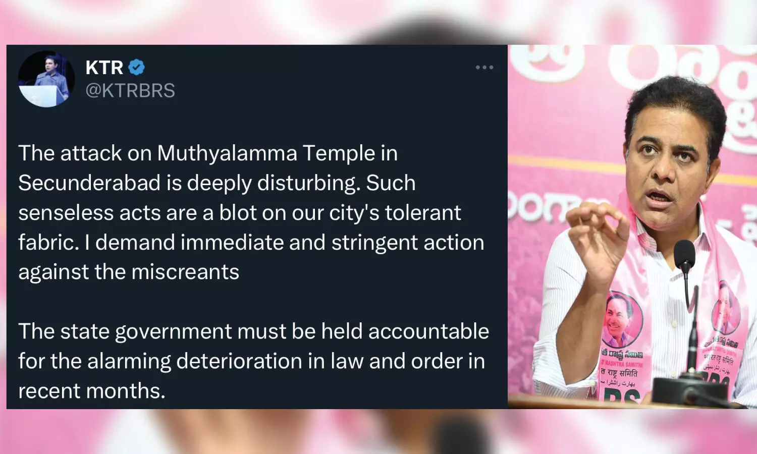 KTR condemns attack on Secunderabad Temple, calls for immediate action